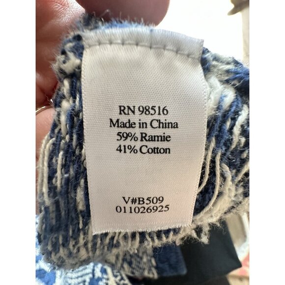 Coldwater Creek Blue/ White Geometric Weave One Wooden Button Cardigan Sz Xl - Picture 6 of 7